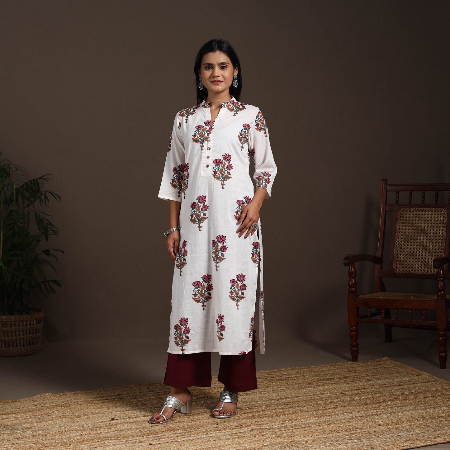 White - cotton straight sanganeri kurta 06 - handcrafted