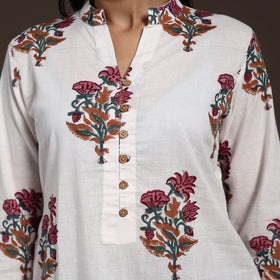 White - cotton straight sanganeri kurta 06 - handcrafted