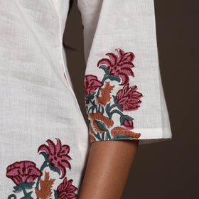 White - cotton straight sanganeri kurta 06 - handcrafted