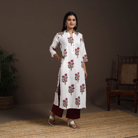 White - cotton straight sanganeri kurta 06 - handcrafted