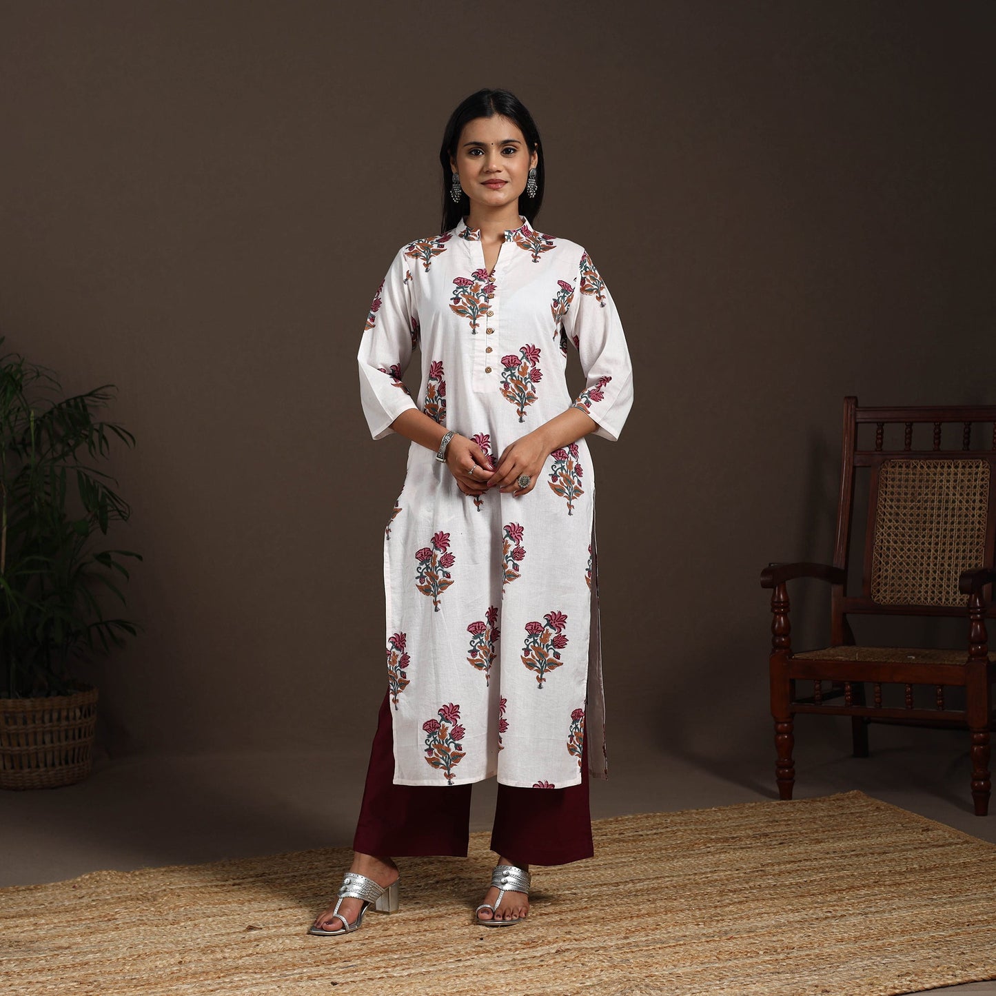 White - cotton straight sanganeri kurta 06 - handcrafted