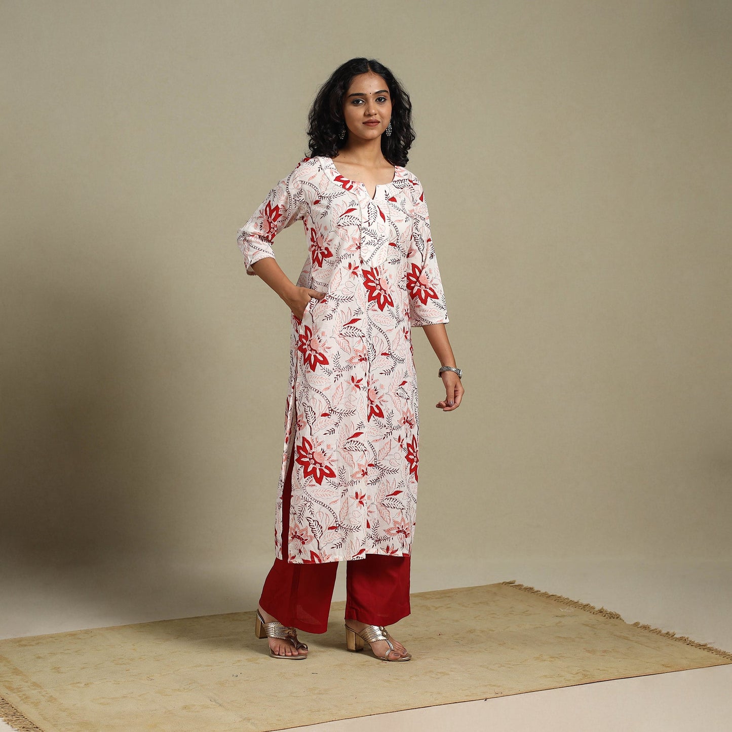 White - cotton straight sanganeri kurta 06 - s - handcrafted