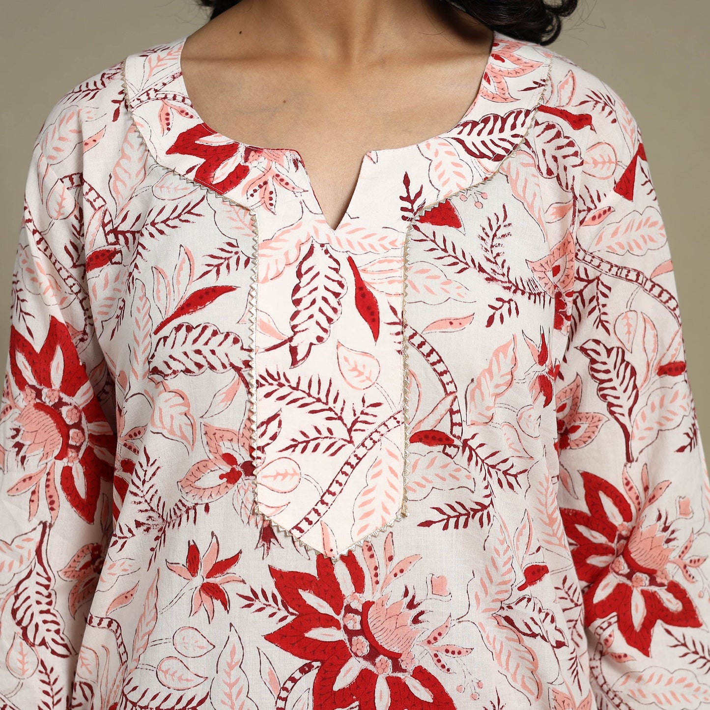 White - cotton straight sanganeri kurta 06 - s - handcrafted