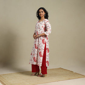 White - cotton straight sanganeri kurta 06 - s - handcrafted
