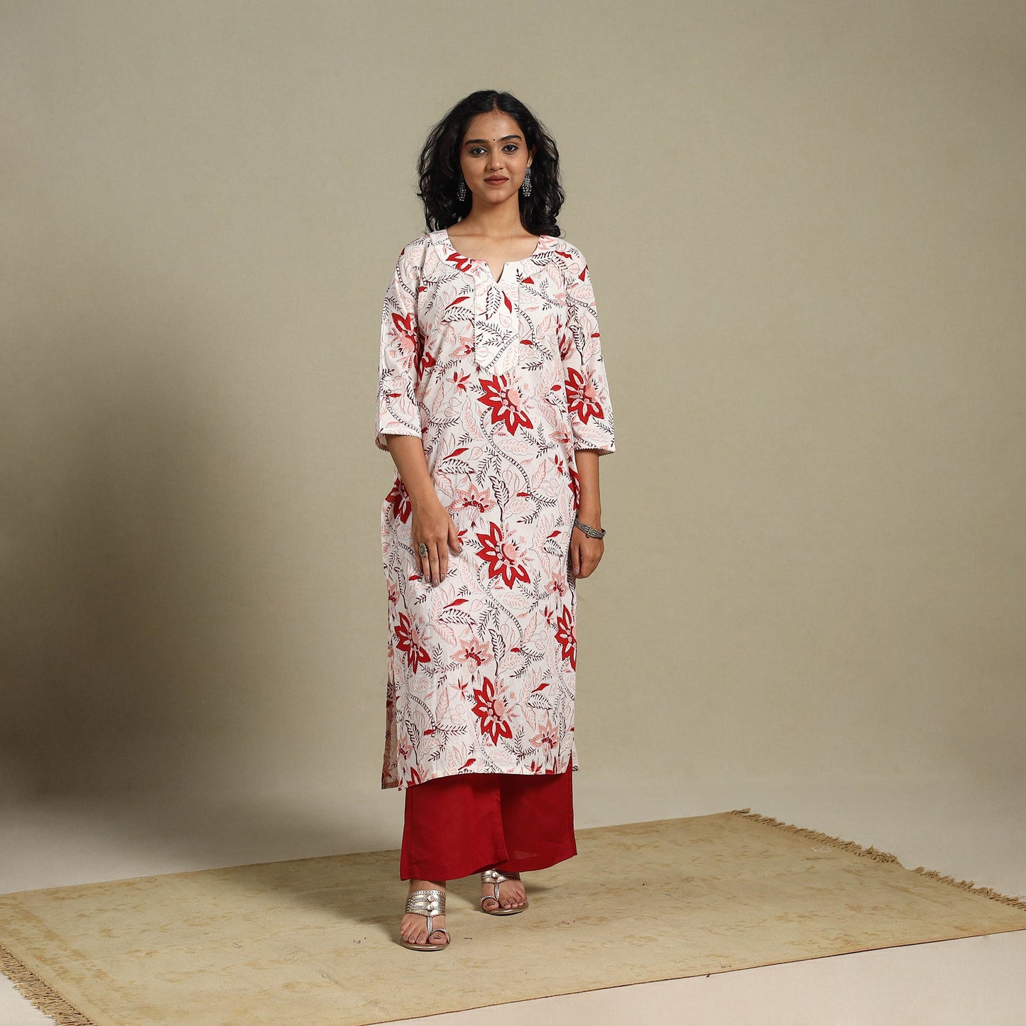 White - cotton straight sanganeri kurta 06 - s - handcrafted