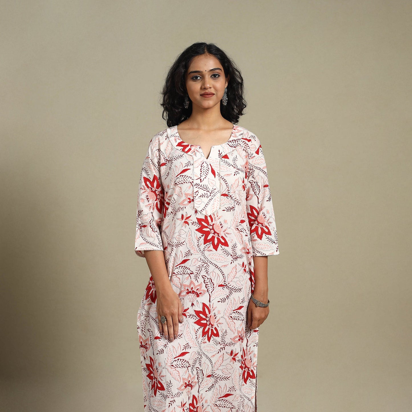 White - cotton straight sanganeri kurta 06 - s - handcrafted