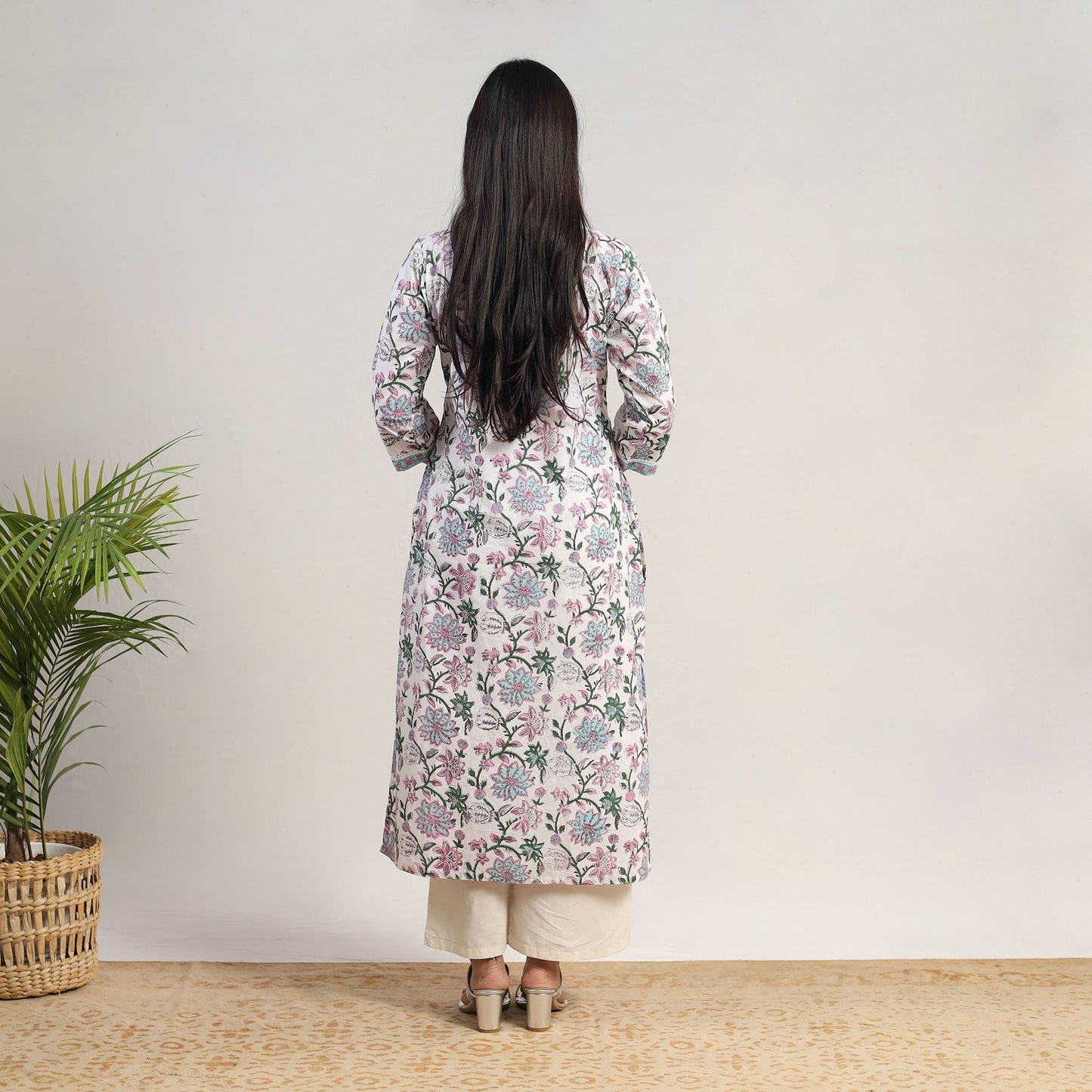 White - Block Print Cotton Straight Sanganeri Kurta 11