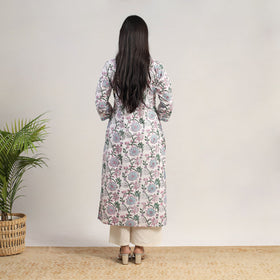 White - Block Print Cotton Straight Sanganeri Kurta 11
