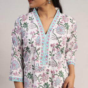 White - Block Print Cotton Straight Sanganeri Kurta 11