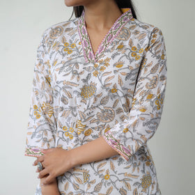 Buy White Straight Cotton Sanganeri Print Kurta for Women