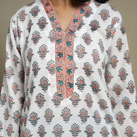 White - cotton straight sanganeri kurta 11 - s - handcrafted