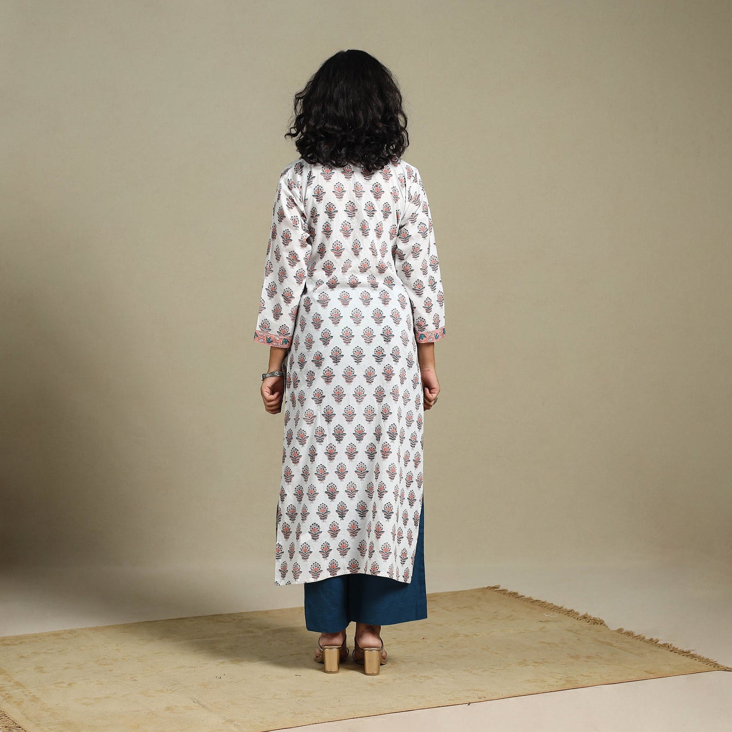 White - cotton straight sanganeri kurta 11 - s - handcrafted