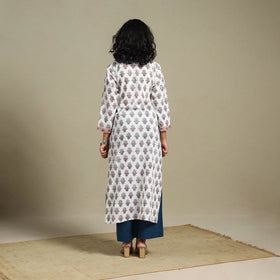 White - cotton straight sanganeri kurta 11 - s - handcrafted