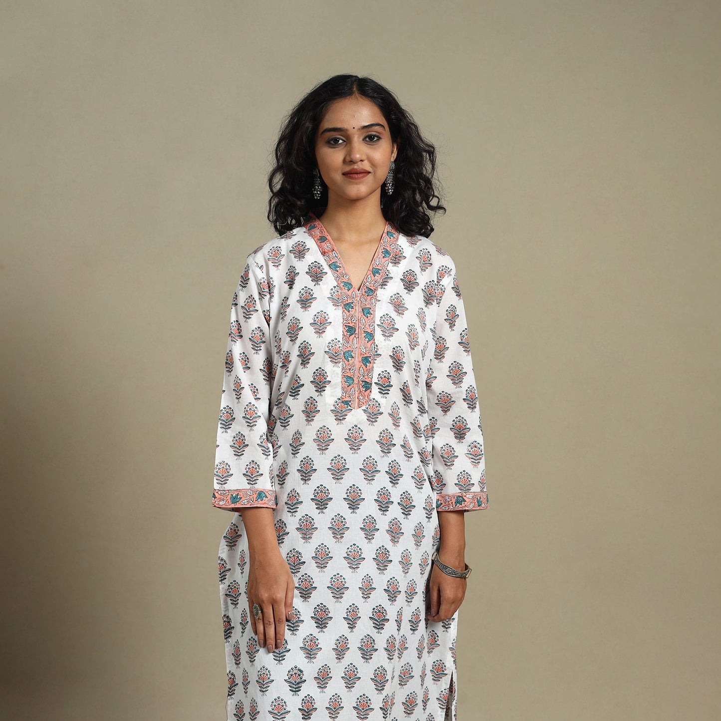 White - cotton straight sanganeri kurta 11 - s - handcrafted