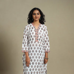 White - cotton straight sanganeri kurta 11 - s - handcrafted