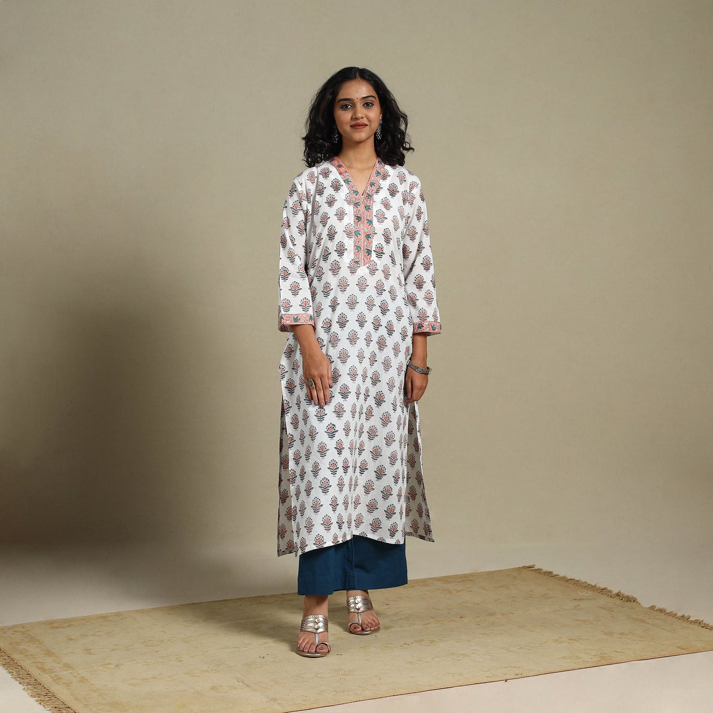 White - cotton straight sanganeri kurta 11 - s - handcrafted
