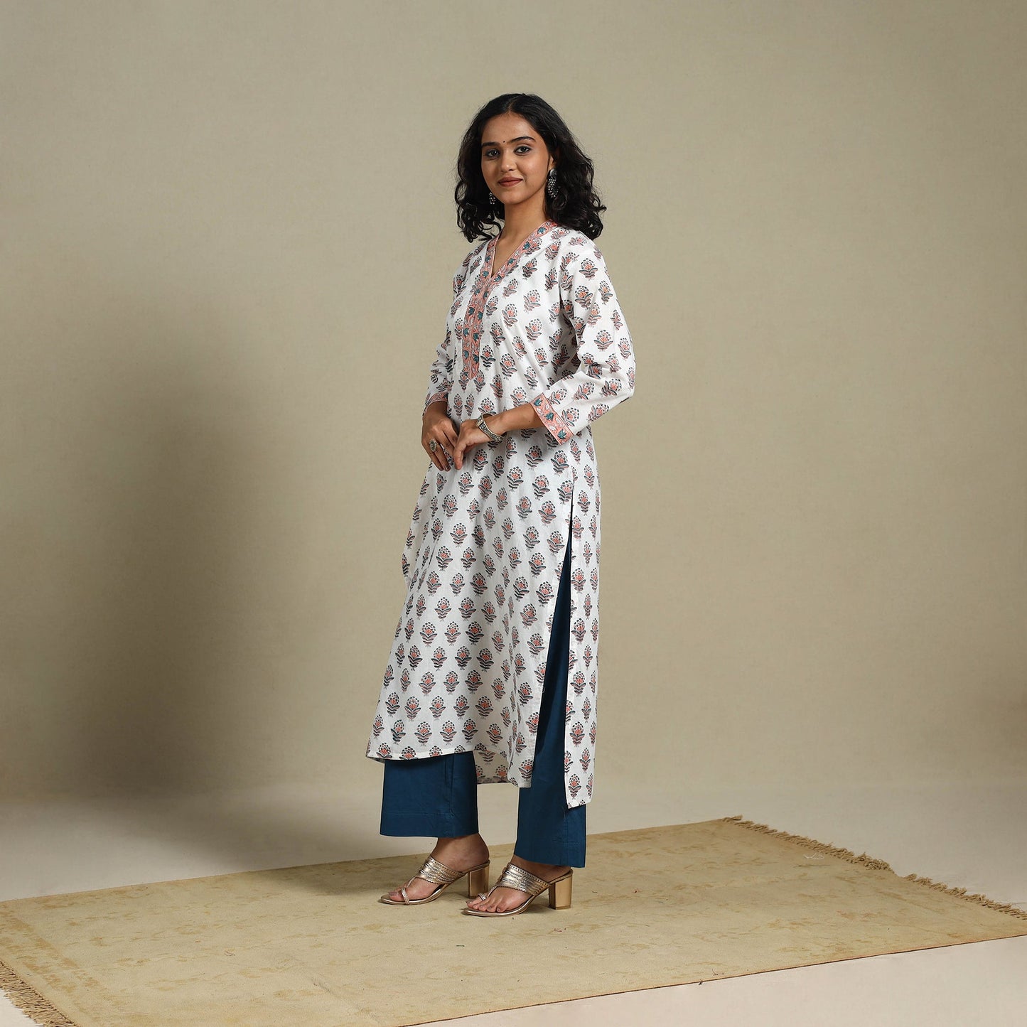 White - cotton straight sanganeri kurta 11 - s - handcrafted