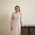 White Block Print Cotton Straight Sanganeri Kurta for Women