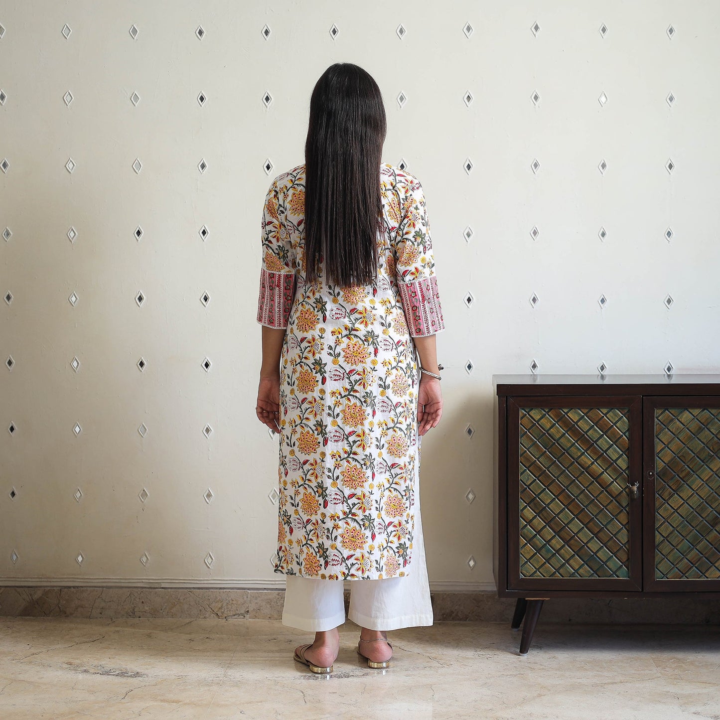  White Sanganeri Print Kurta for Women