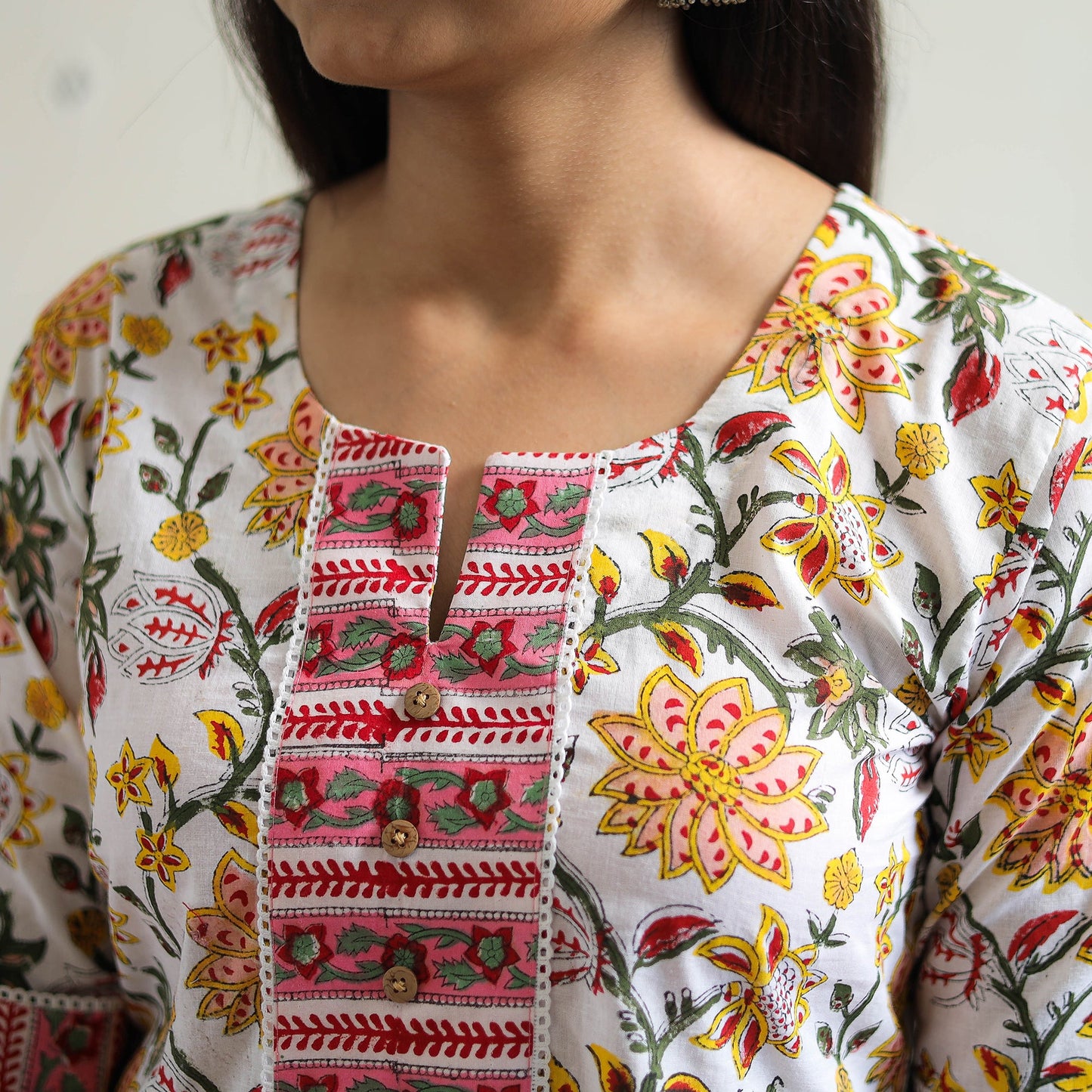  White Sanganeri Print Kurta for Women