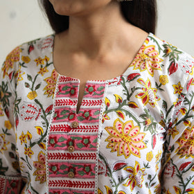  White Sanganeri Print Kurta for Women