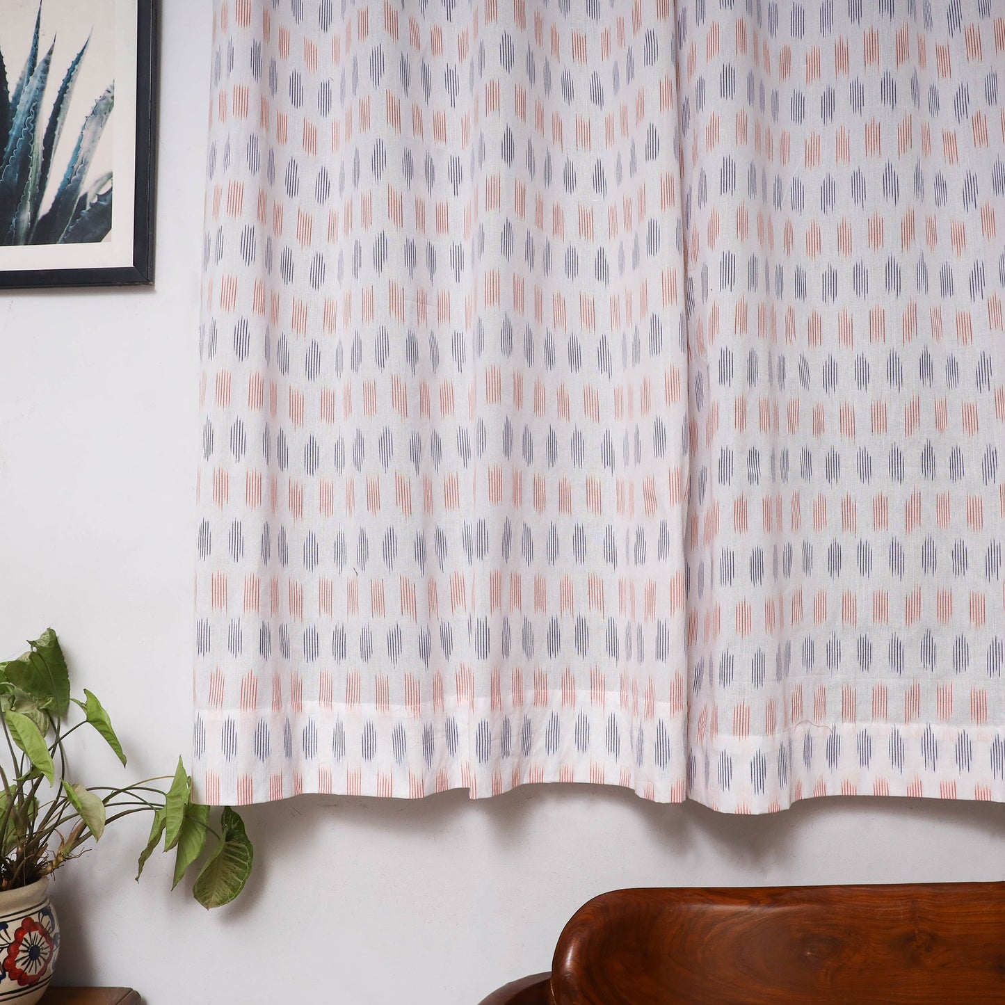White - cotton window pochampally ikat curtain (5 x 3 feet)