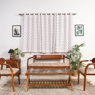 White - cotton window pochampally ikat curtain (5 x 3 feet)