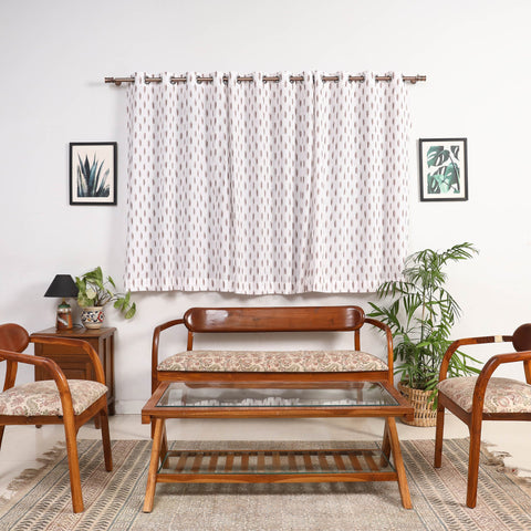 White - cotton window pochampally ikat curtain (5 x 3 feet)