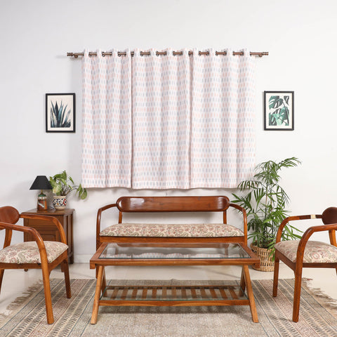 White - cotton window pochampally ikat curtain (5 x 3 feet)