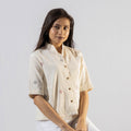 iTokri Casuals - White Jacquard Cotton Crop Top 
