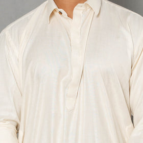 Cream - linen viscose plain men long pathani kurta