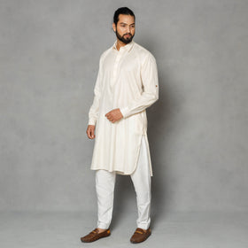 Cream - linen viscose plain men long pathani kurta