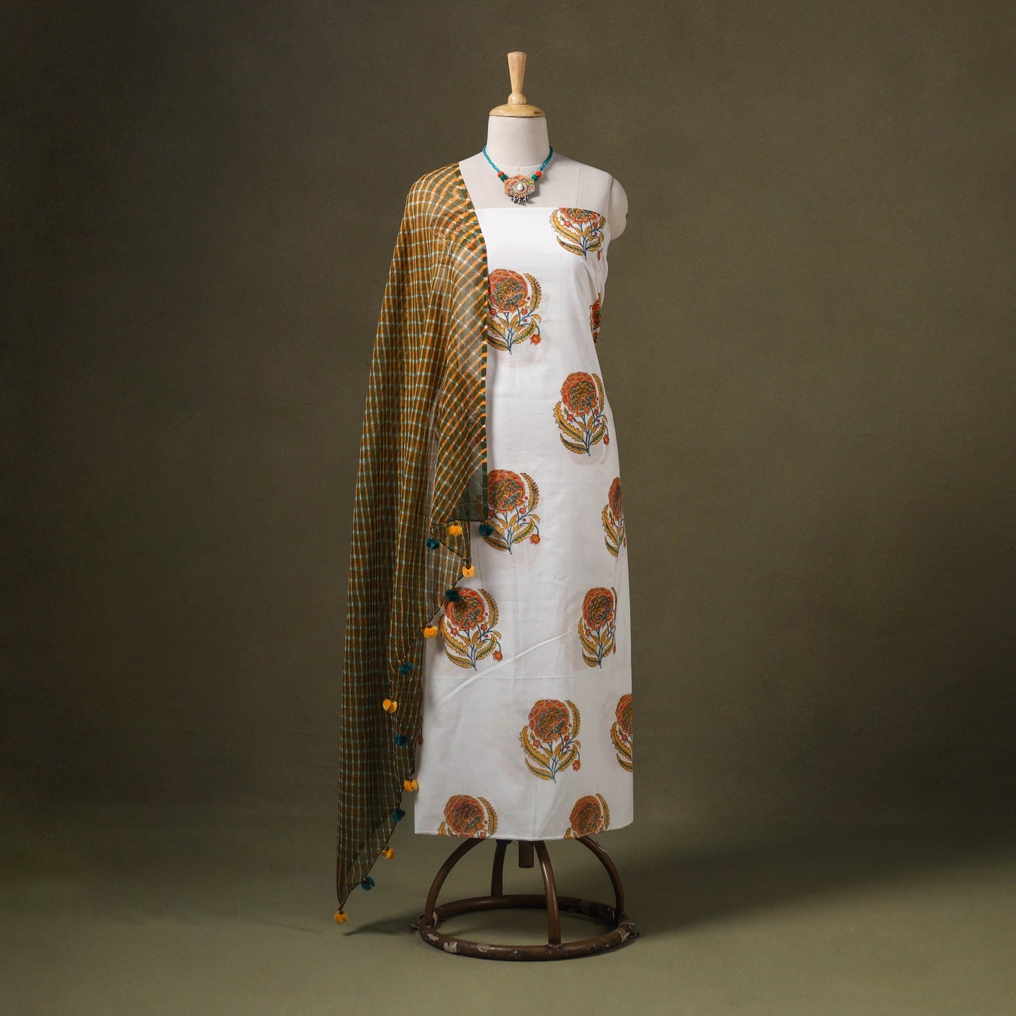 White - designer! Cotton unstitched dress material