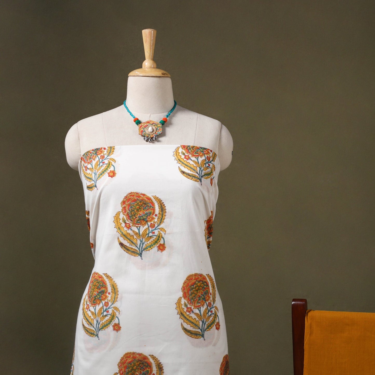 White - designer! Cotton unstitched dress material