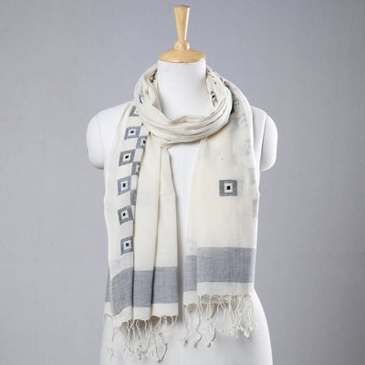 Dhakai Muslin Off White Jamdani Handwoven Pure Cotton Stole