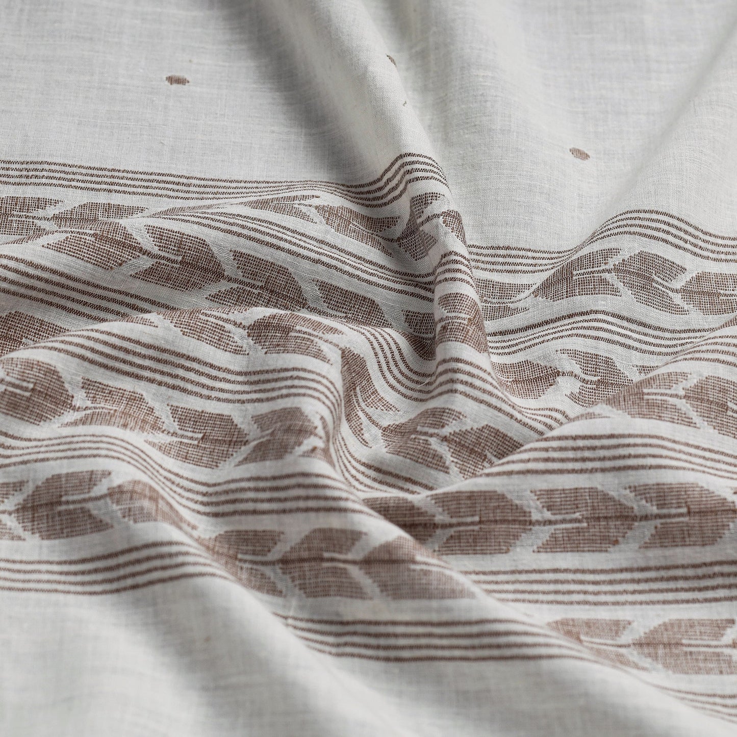 White - Authentic Dhakai Muslin Jamdani Handwoven Pure Cotton Stole with Tassels