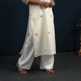 White Elegant Gota Work Silk Kota Doria Kurta Set Online