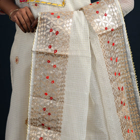 White Elegant Gota Work Silk Kota Doria Kurta Set Online
