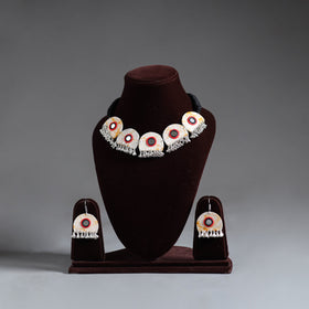 White - fabart german silver mirror work choker necklace