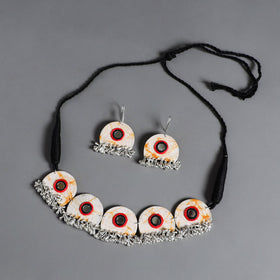 White - fabart german silver mirror work choker necklace