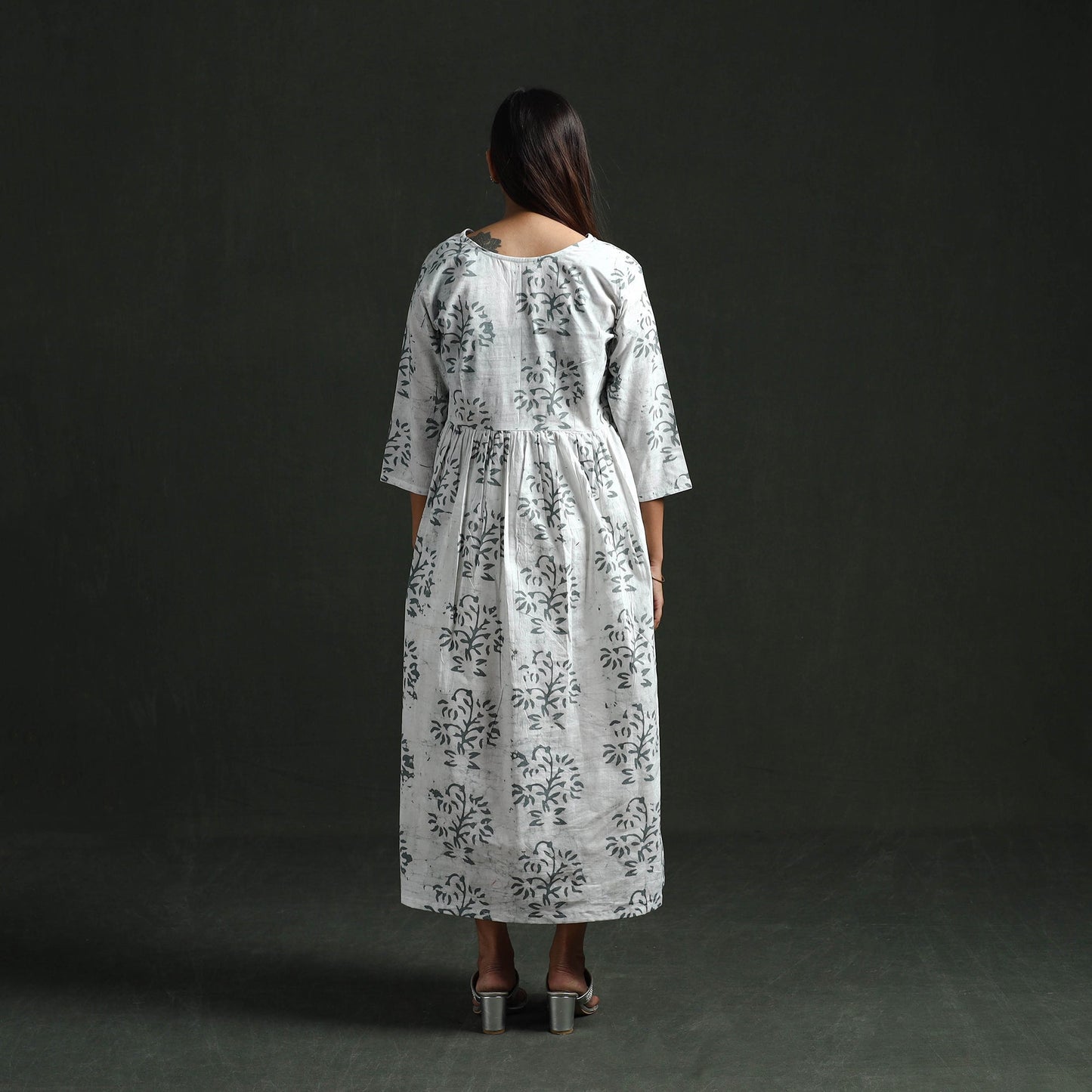 Flared angrakha cotton hand block batik print dress 08