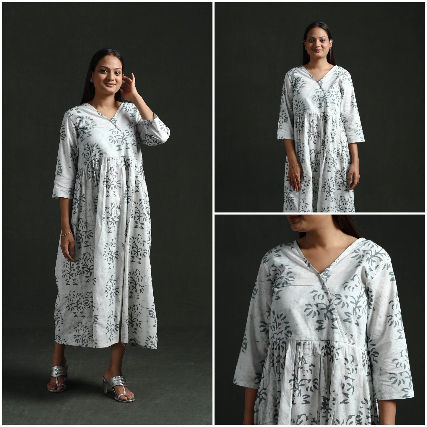 Flared angrakha cotton hand block batik print dress 08