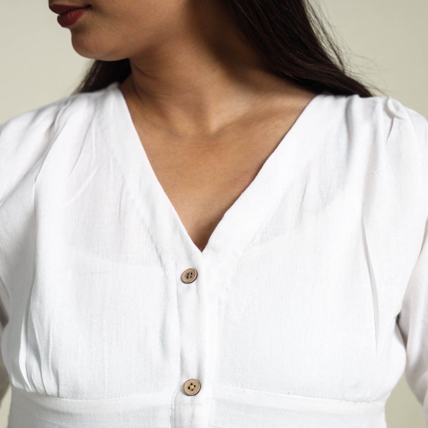 Buy White Flex Cotton Button Down Plain Dress