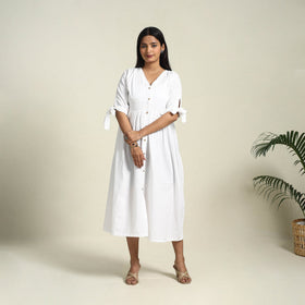 Buy White Flex Cotton Button Down Plain Dress
