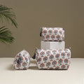 Floral hand block print quilted toiletry bags (set of 3) 14