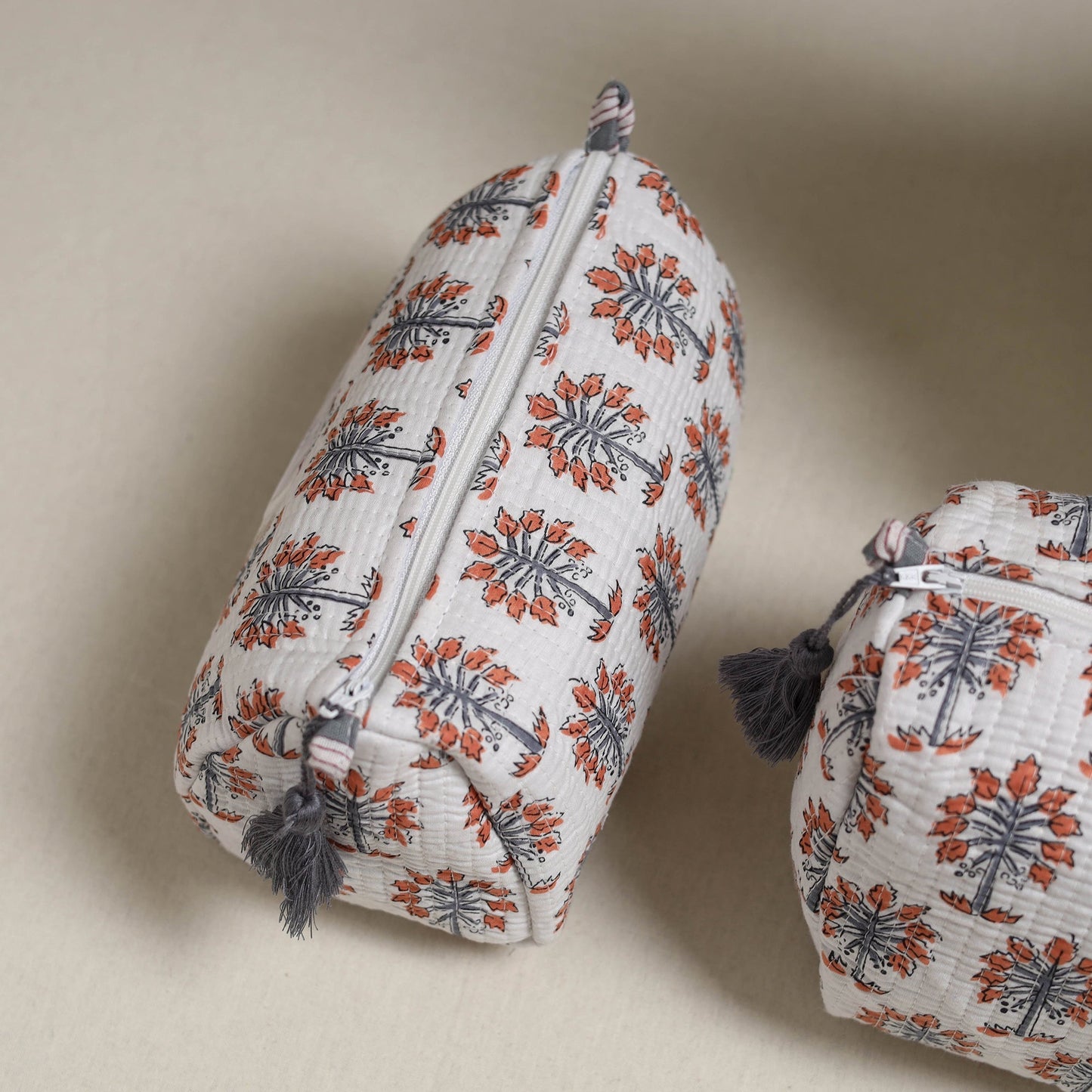 Floral hand block print quilted toiletry bags (set of 3) 14