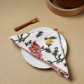 White Floral Block Print Hand Embroidery Table Napkin 03