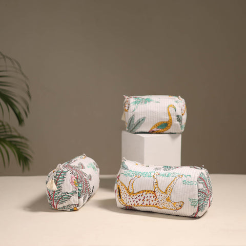 White - floral hand quilted toiletry bags (set of 3) 23