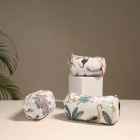 White - floral hand quilted toiletry bags (set of 3) 29