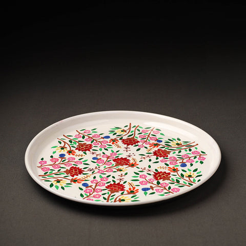 Floral White Handpainted Enamelware Stainless Steel Plate 